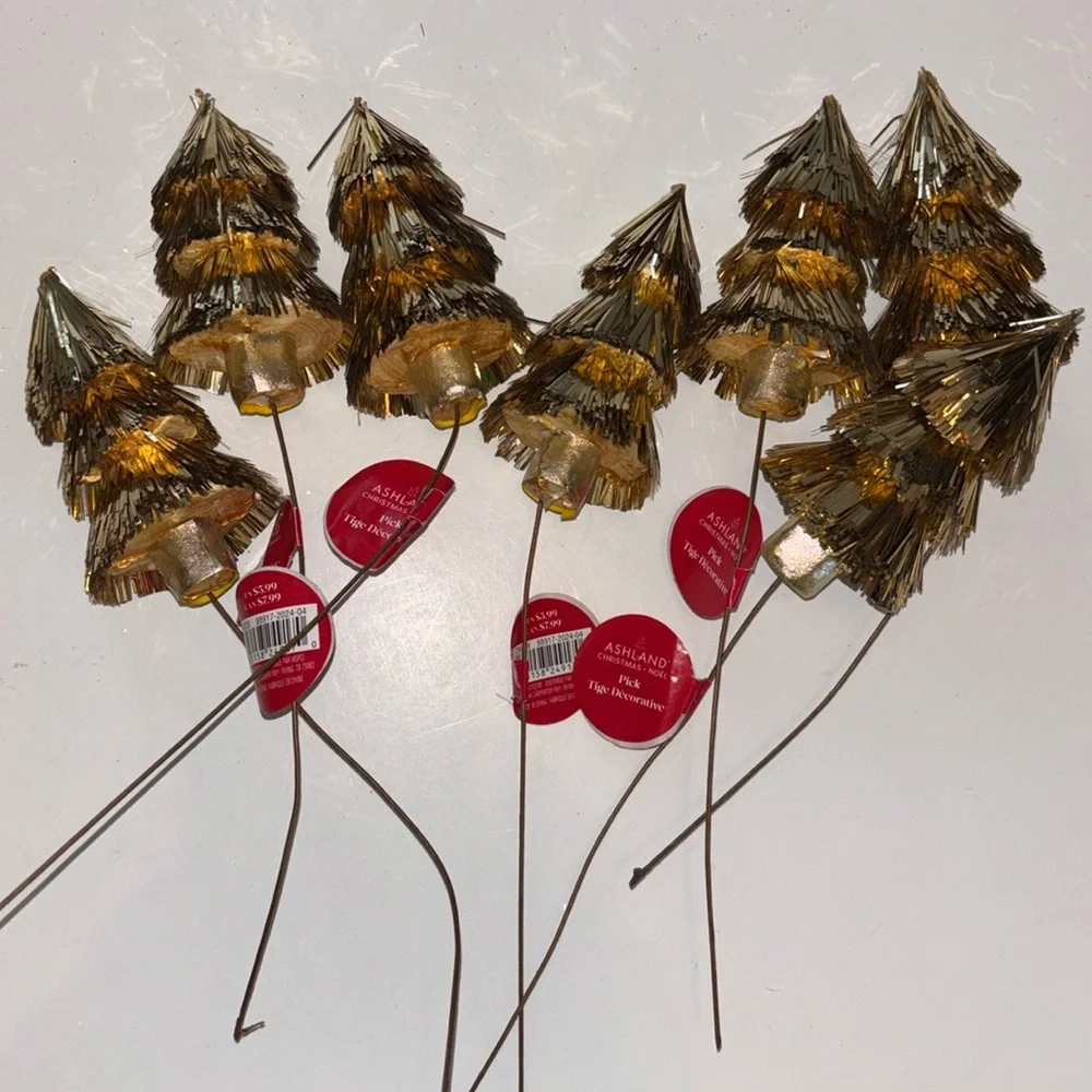 Gold Tinsel Tree Picks Set of 18 Gold Christmas Trees Pics Gold Tinsel Floral